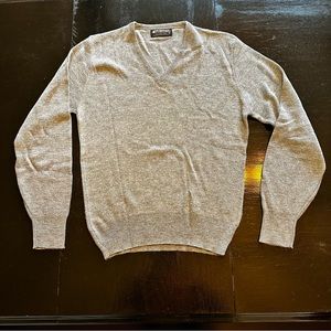 Vintage Light Gray Large Retro Deep V-Neck Sweater Soft Warm Fall Winter